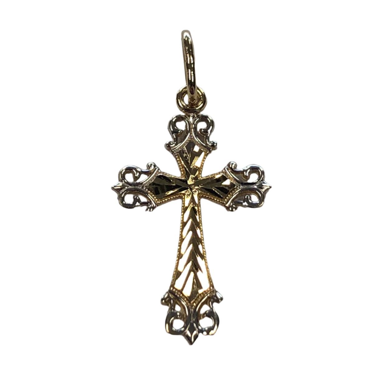 14k Two Tone Gold Cross Pendant