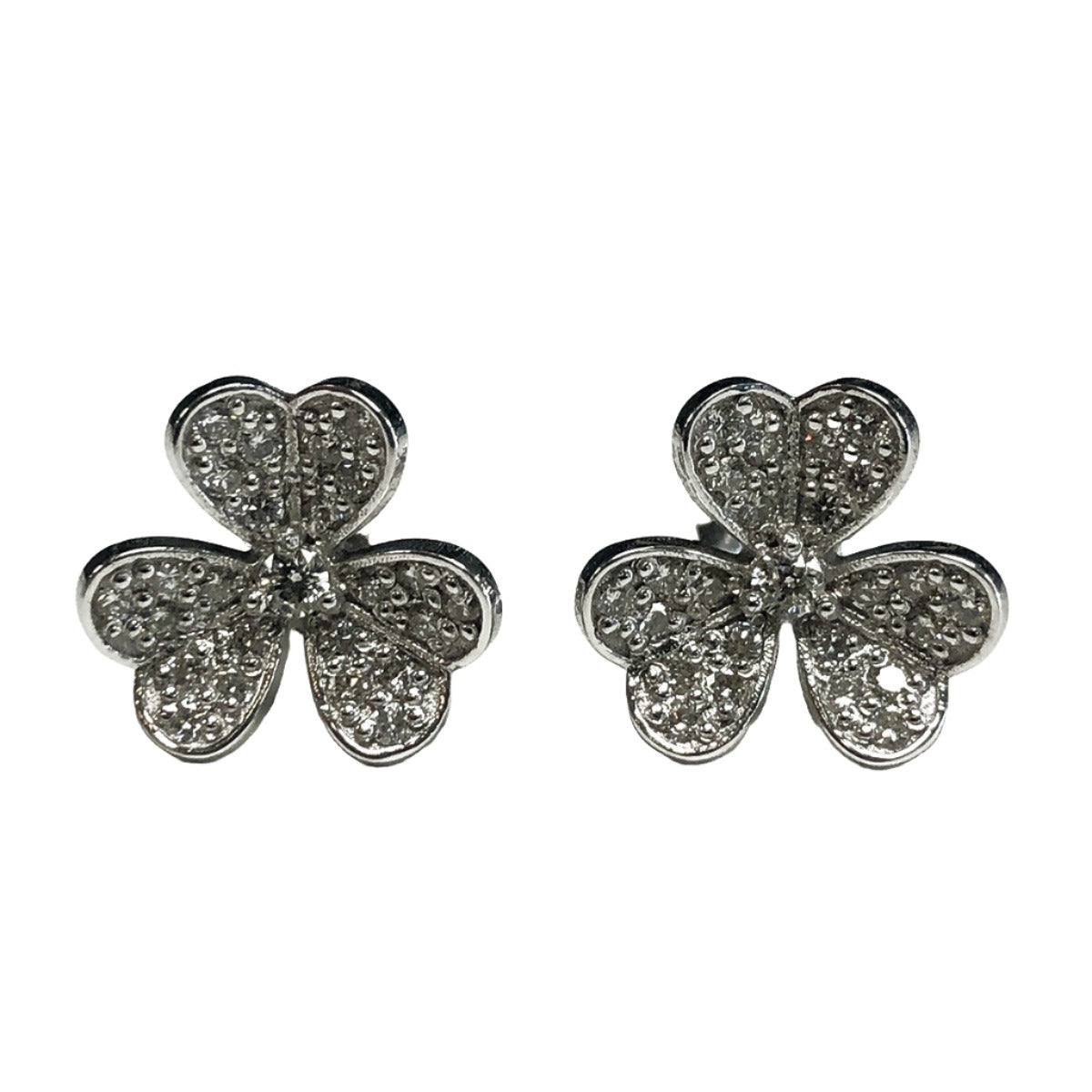 14k White Gold Floral Diamond Stud Earrings