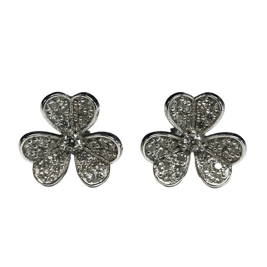 14k White Gold Floral Diamond Stud Earrings
