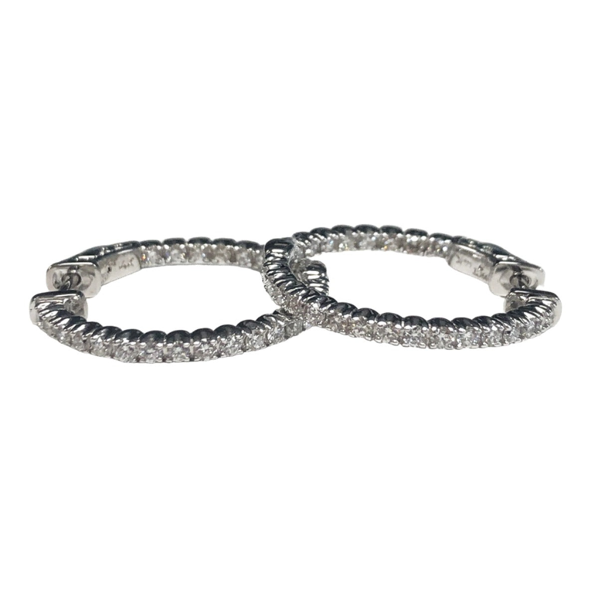 14k White Gold Inside Outside Diamond Hoop Earrings