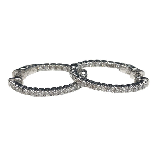 14k White Gold Inside Outside Diamond Hoop Earrings