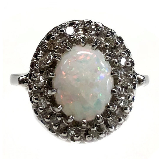 14k White Gold Opal & Diamond Ring