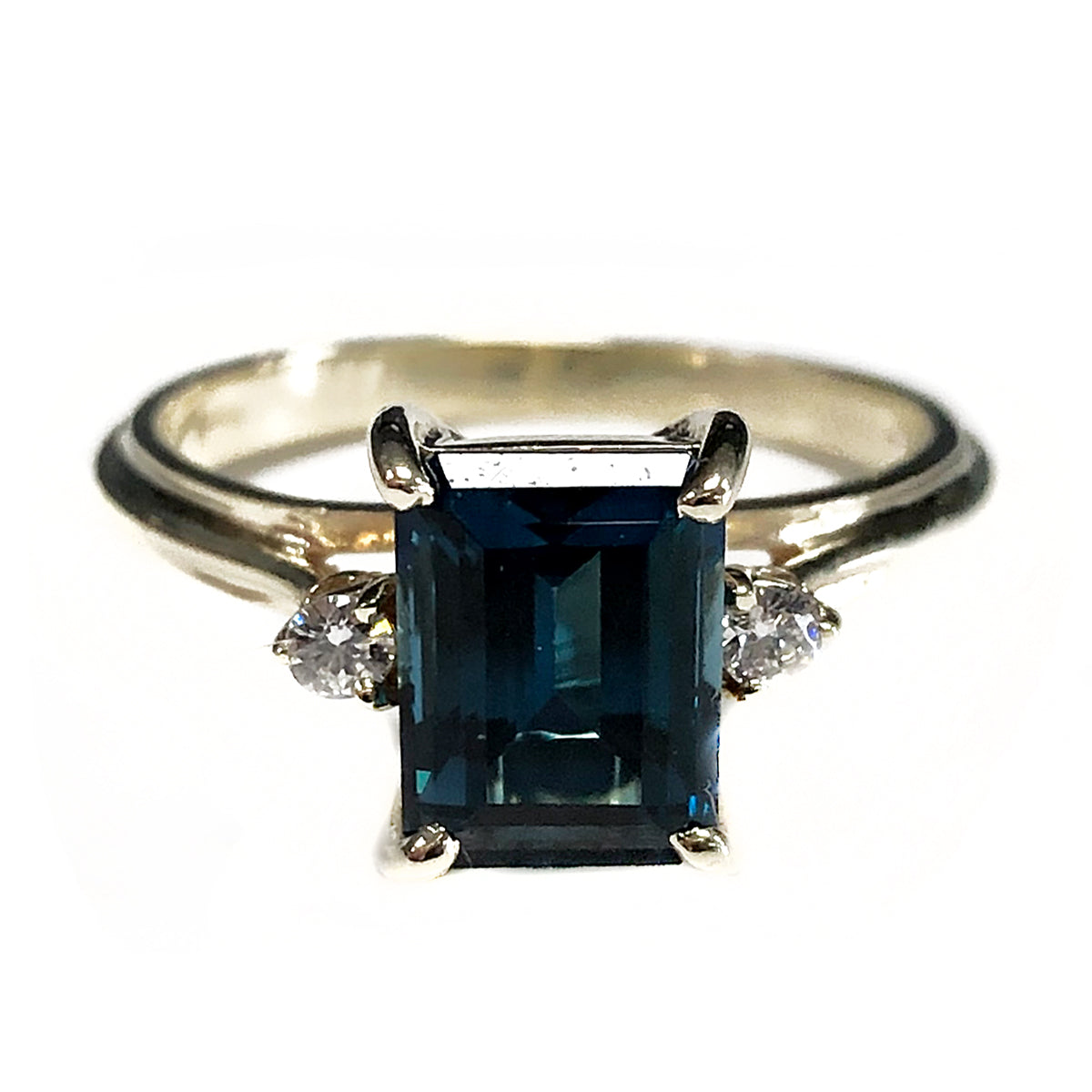 14k Gold London Blue Topaz & Diamond Ring