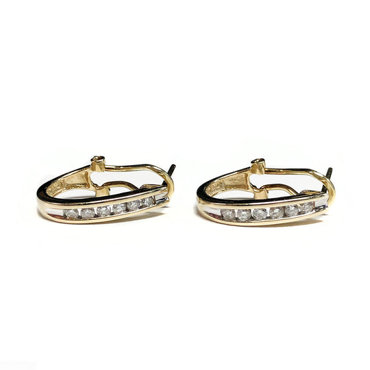 14k Gold & Diamond Oval Hoop Earrings
