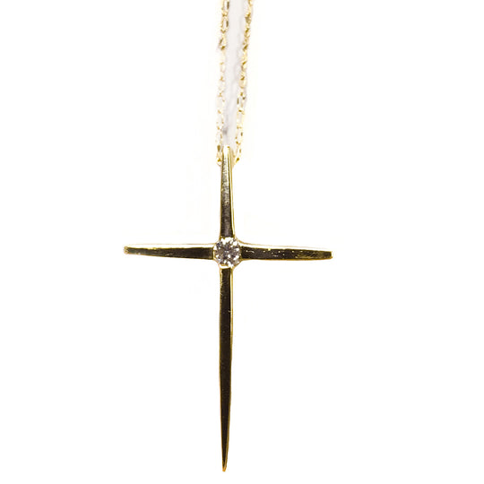 14k Gold & Diamond Cross Necklace