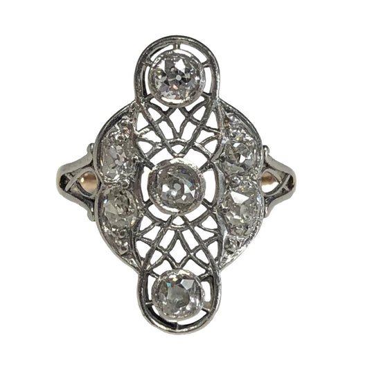 14k Duotone Gold & Diamond Art Deco Ring