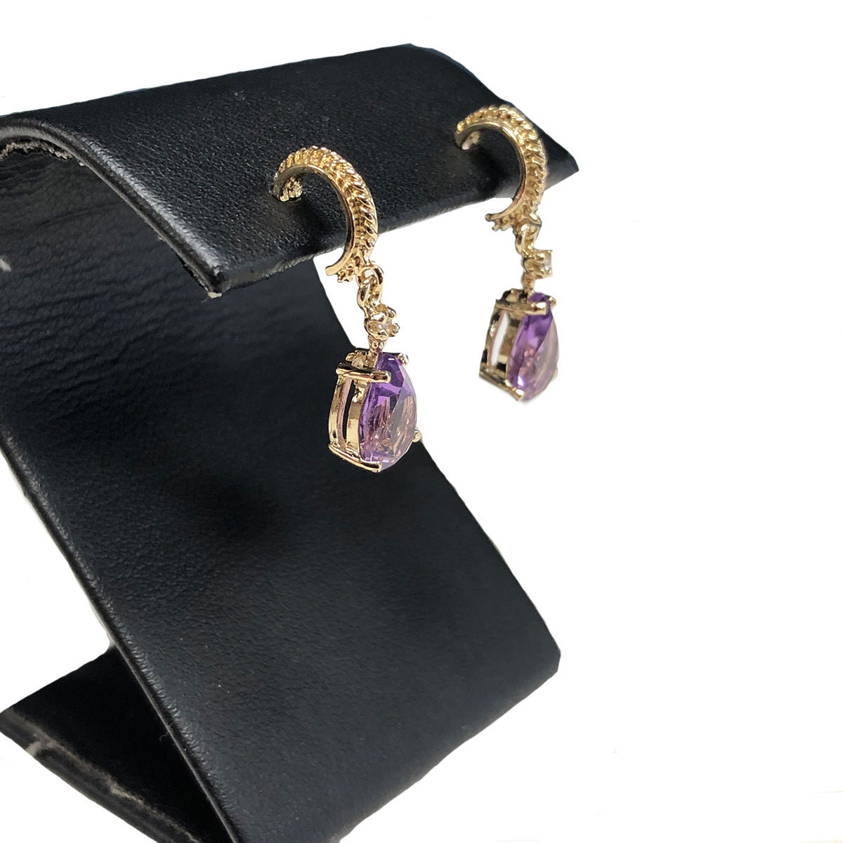 14k Gold Amethyst &amp; Diamond Earrings