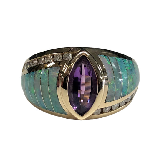 14k Gold Amethyst & Opal Ring