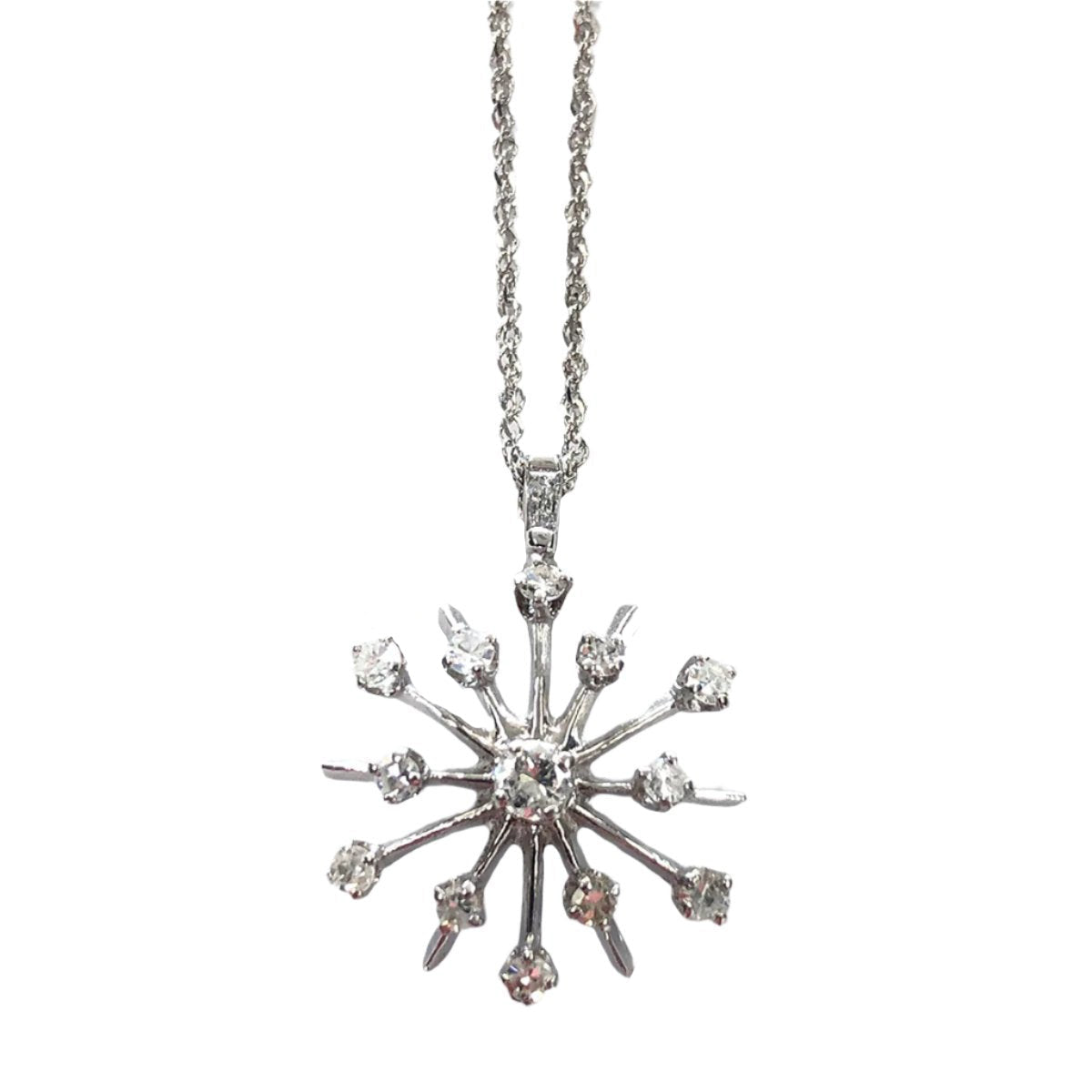 14k White Gold &amp; Diamond Snowflake Necklace