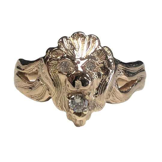14k Gold & Diamond Lion Head Ring