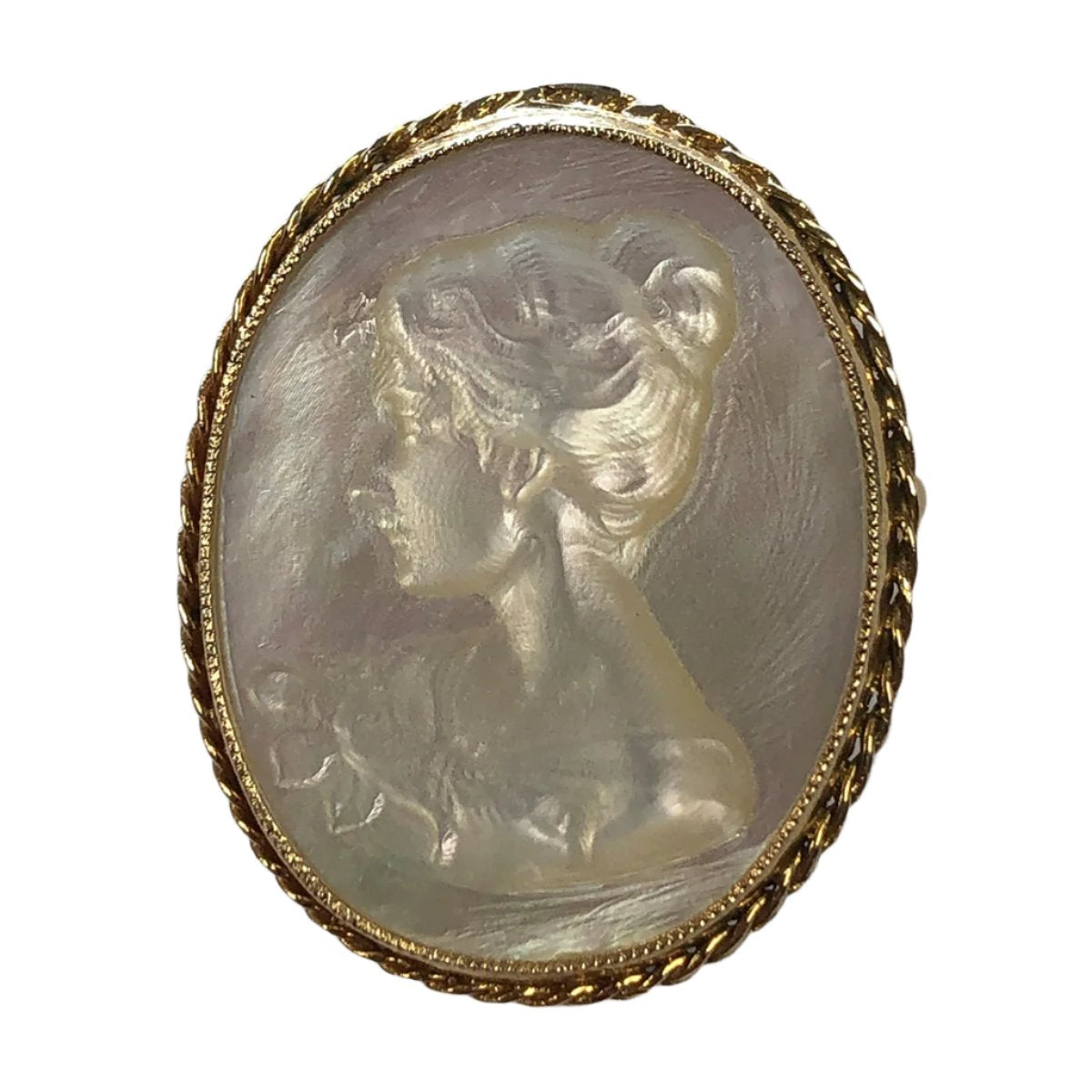 14k Gold &amp; Mother of Pearl Cameo Pendant &amp; Pin