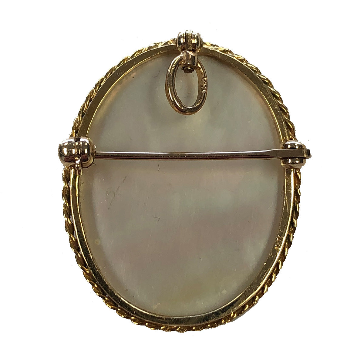 14k Gold &amp; Mother of Pearl Cameo Pendant &amp; Pin