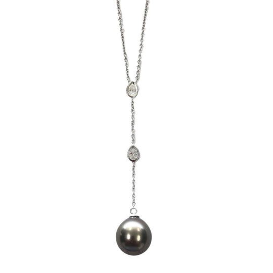 14k White Gold Pearl & Diamond Necklace