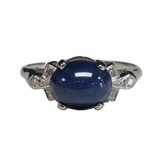 14k White Gold Star Sapphire and Diamond Ring