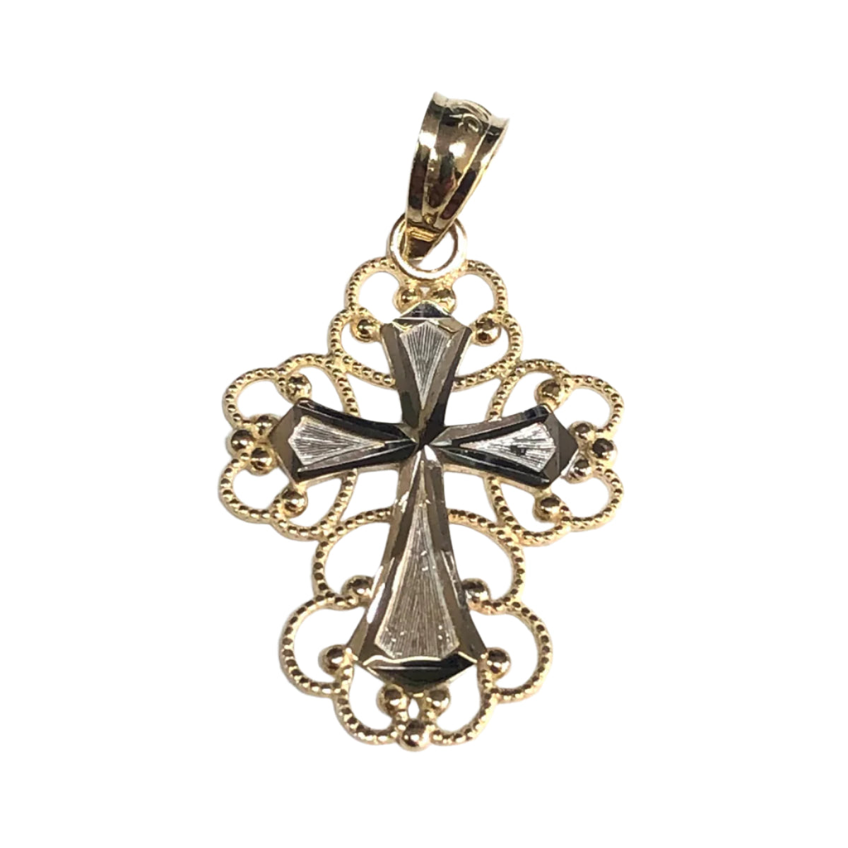 14k Two Tone Gold Cross Pendant