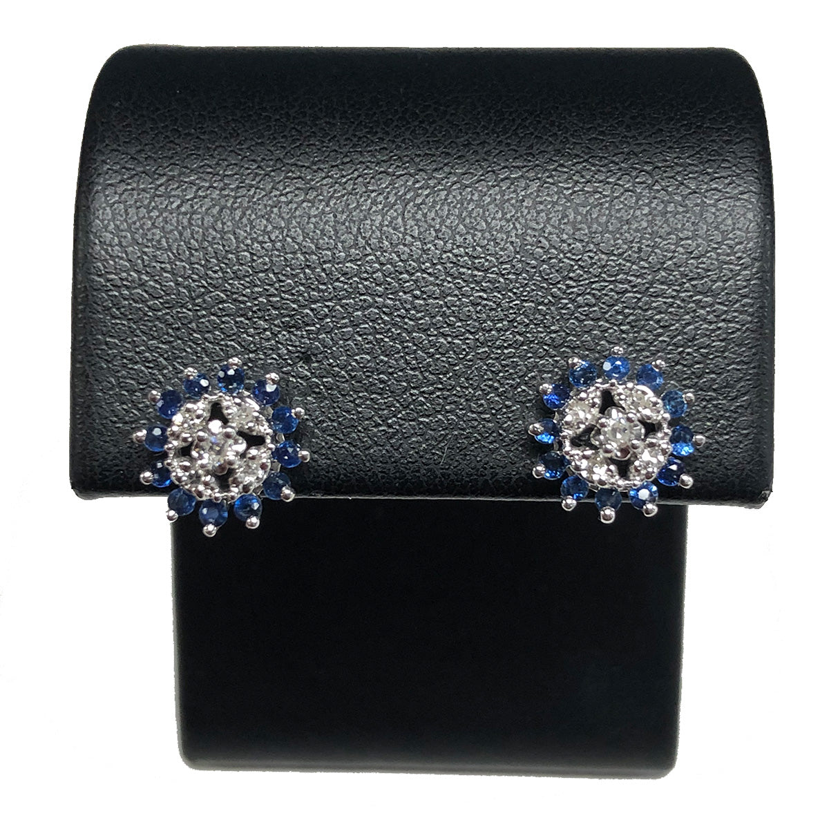 14k Gold Diamond &amp; Sapphire Studs Earrings