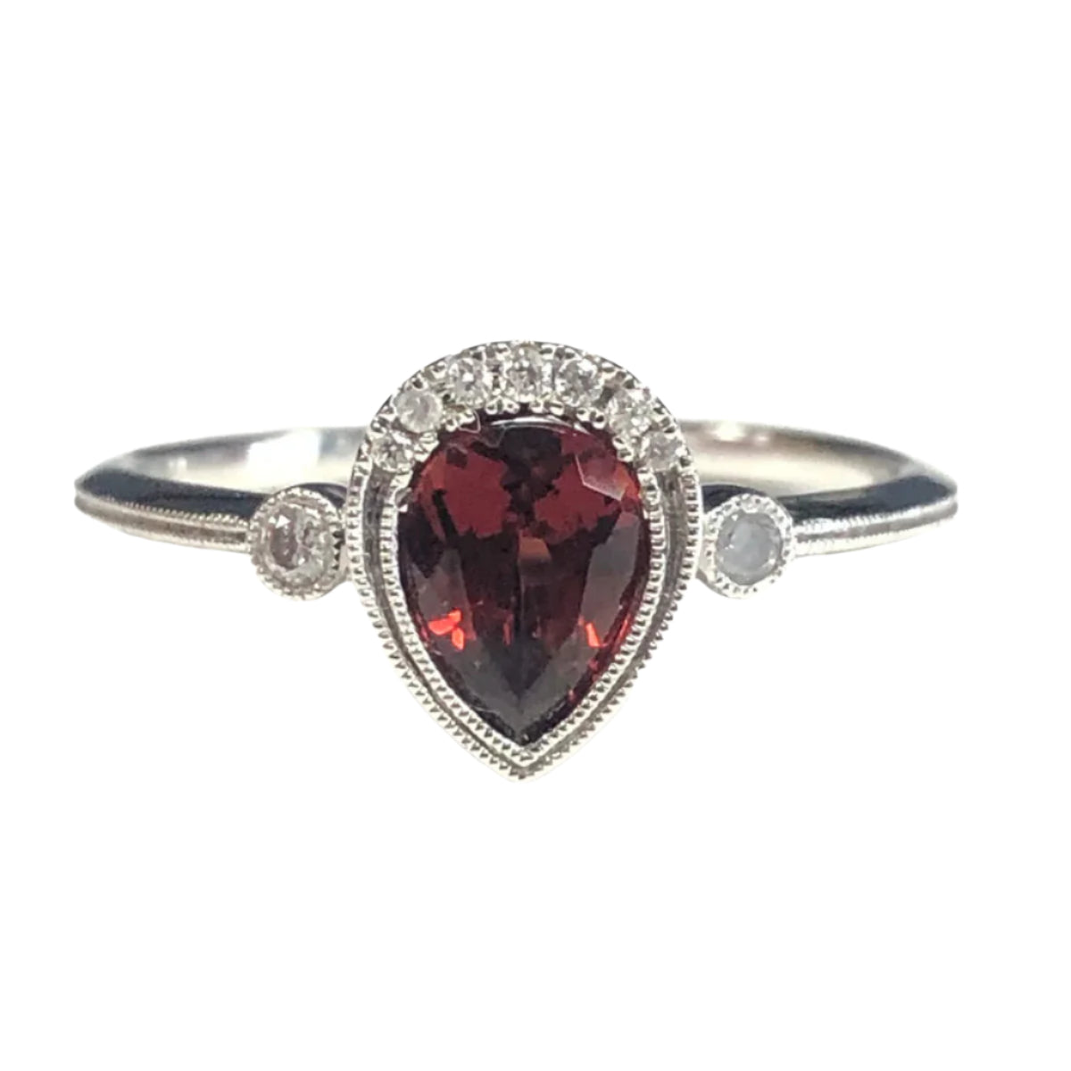 14k White Gold Garnet & Diamond Ring