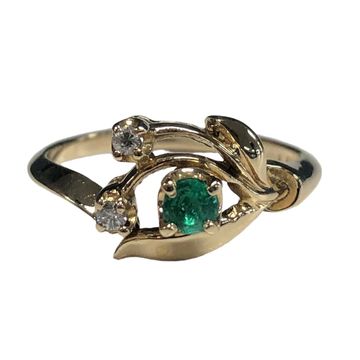 14k Gold Emerald &amp; Diamond Ring