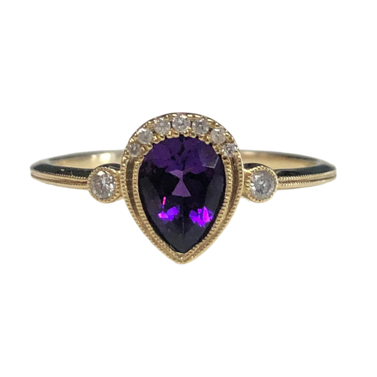 14k Gold Amethyst & Diamond Ring