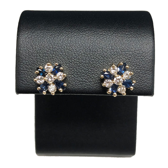 14k Gold Sapphire & Diamond Stud Earrings
