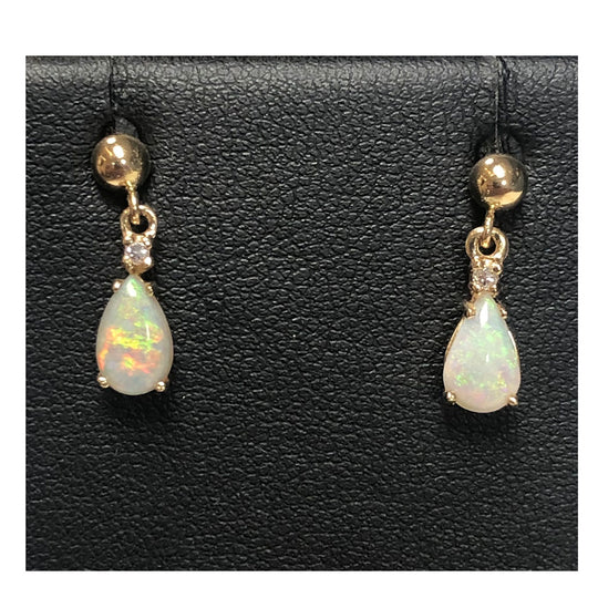 14k Gold Opal & Diamond Drop Earrings