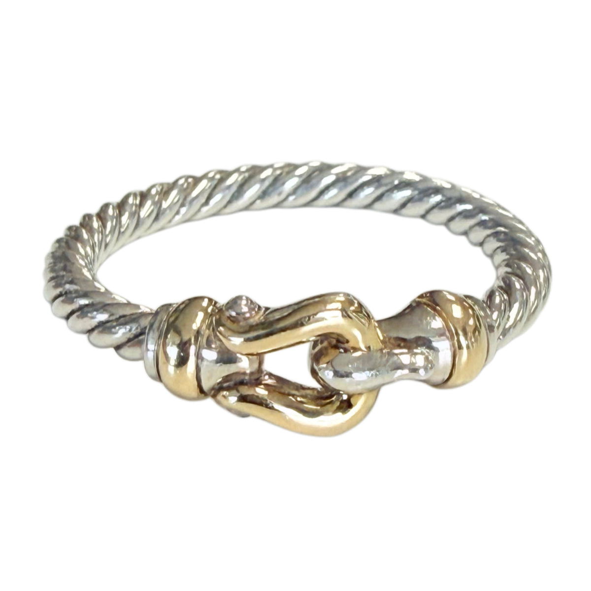 David Yurman Silver & 18k Yellow Gold Cable Buckle Ring