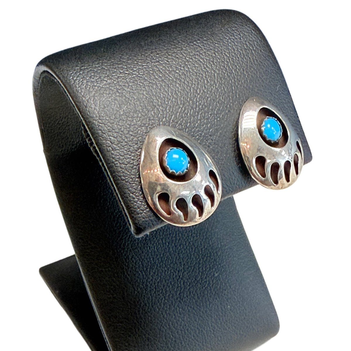 Native American Silver & Turquoise Bear Paw Earrings