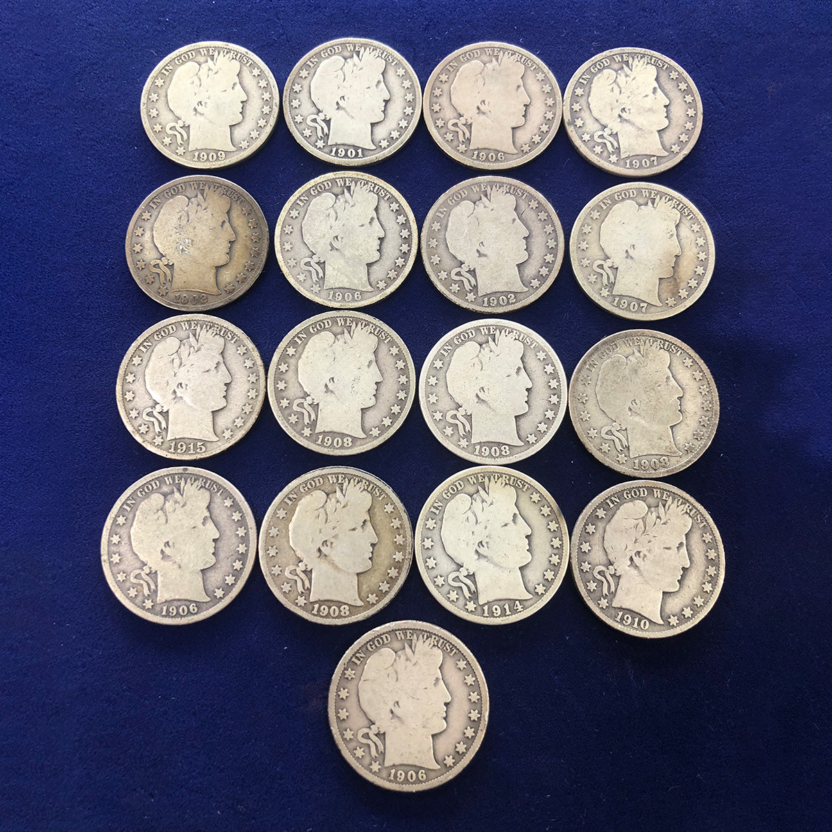 Lot of 17 Good / Better Barber Half Dollars