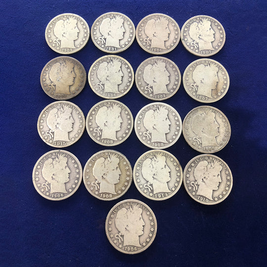 Lot of 17 Good / Better Barber Half Dollars