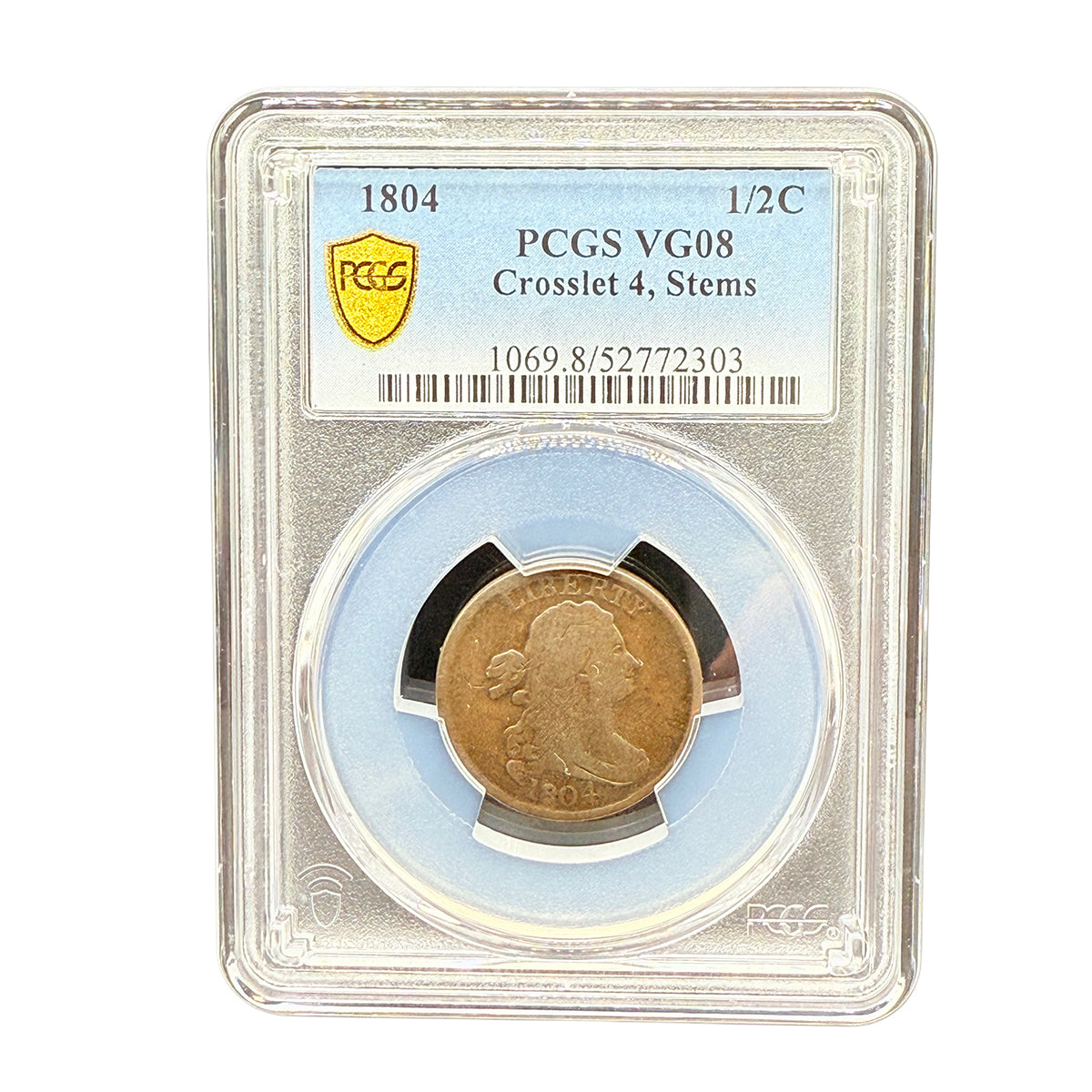 1804 Crosslet 4 Stems Draped Bust Half Cent PCGS VG08