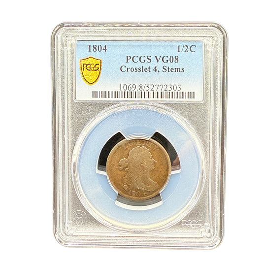 1804 Crosslet 4 Stems Draped Bust Half Cent PCGS VG08