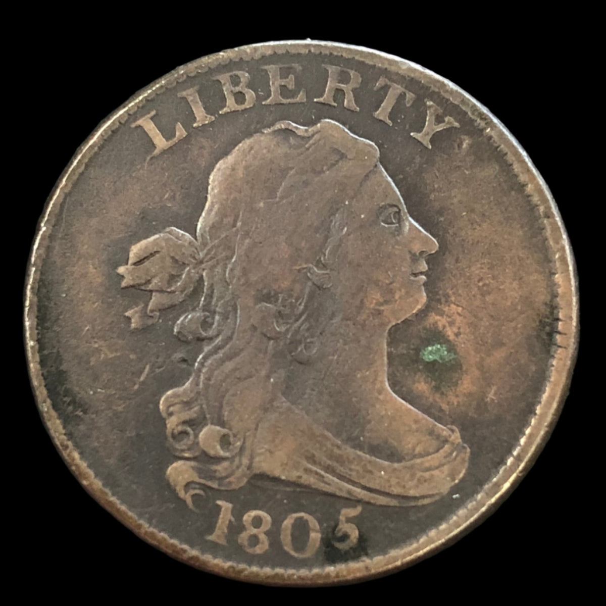 1805 Large 5 Stems Draped Bust Half Cent (VF Details)