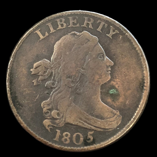 1805 Large 5 Stems Draped Bust Half Cent (VF Details)