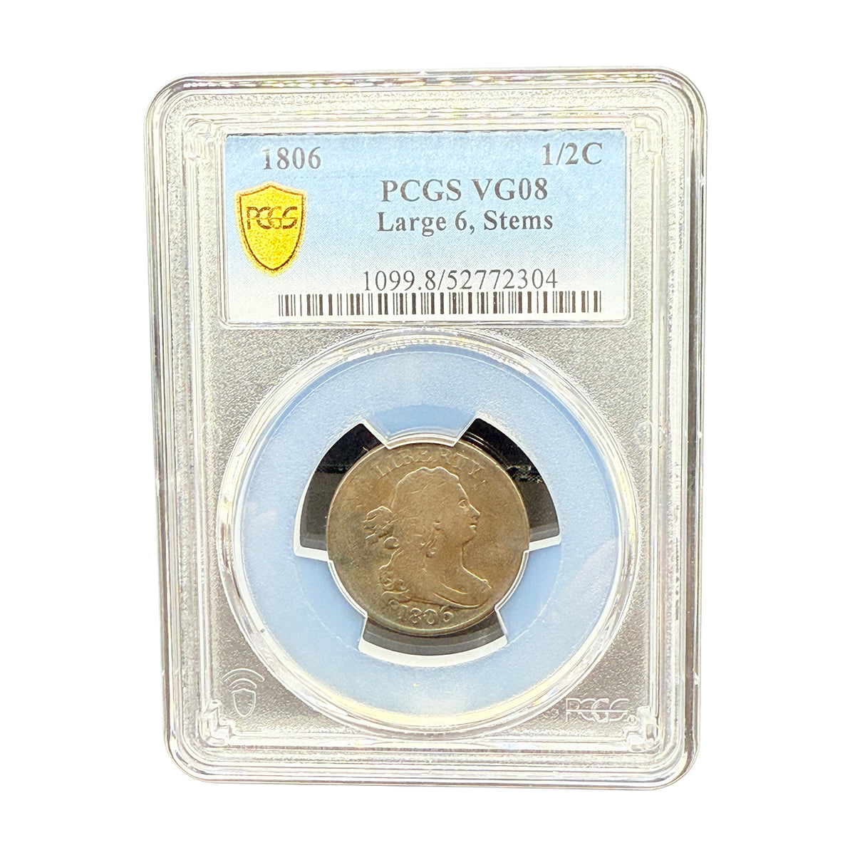 1806 Large 6 Stems Draped Bust Half Cent PCGS VG08