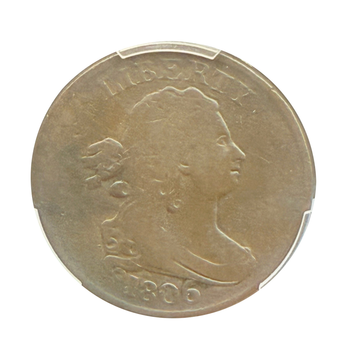 1806 Large 6 Stems Draped Bust Half Cent PCGS VG08