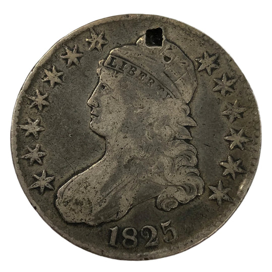 1825 Capped Bust Half Dollar (F Details) (Holed)