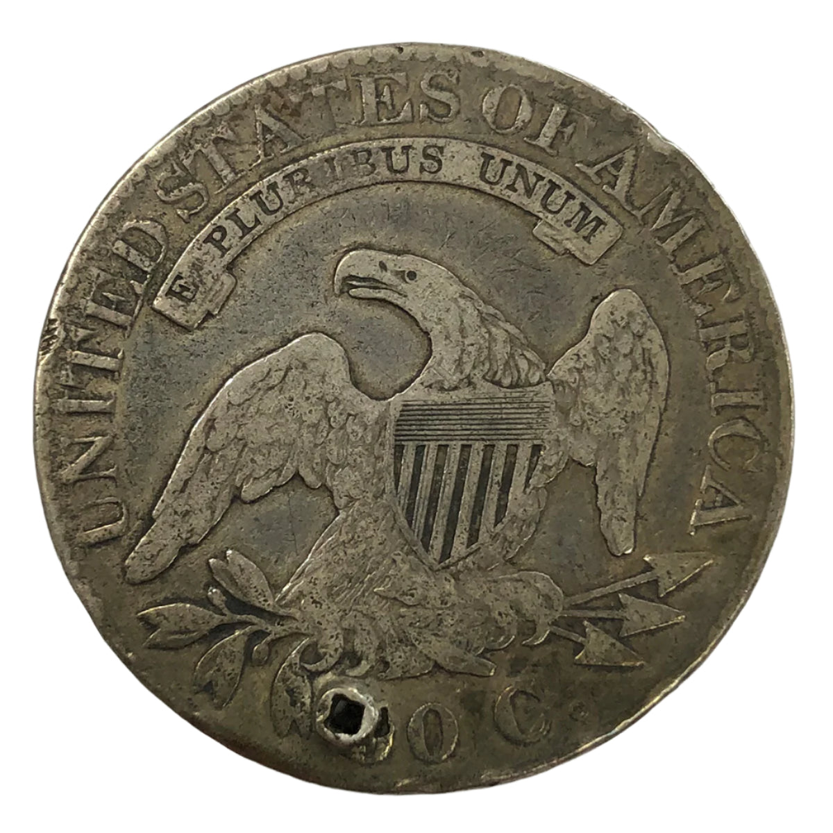 1825 Capped Bust Half Dollar (F Details) (Holed)