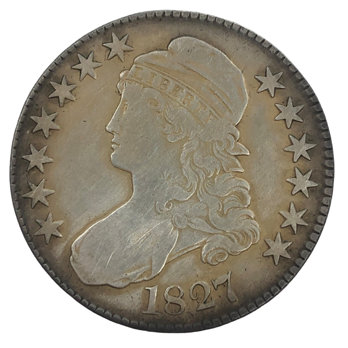 1827 Square Base 2 Capped Bust Half Dollar (F)