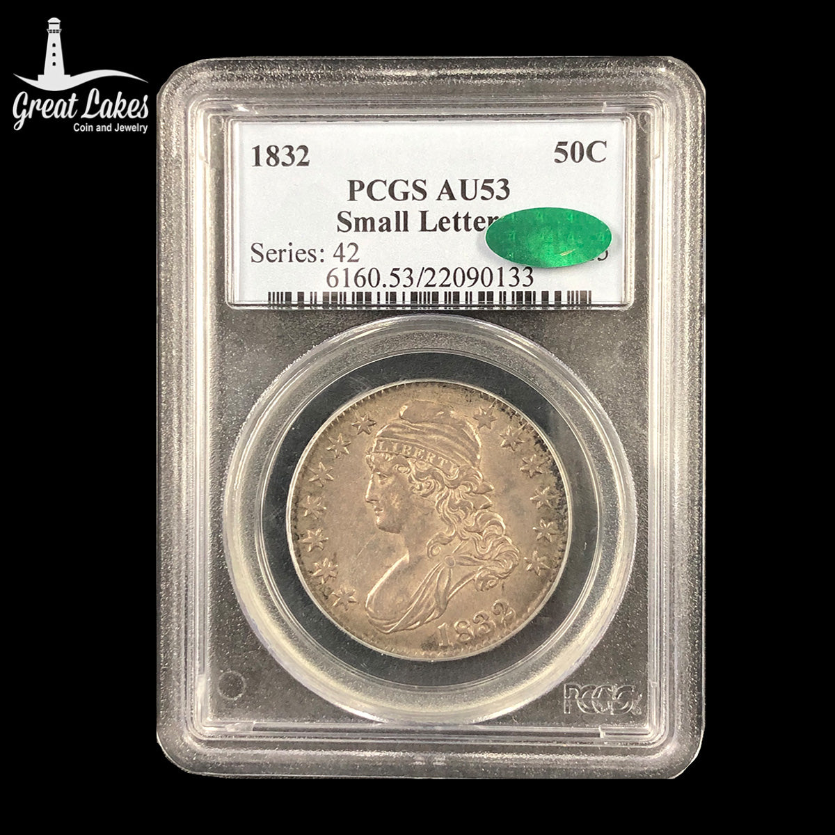1832 Small Letters Capped Bust Half Dollar PCGS AU53 CAC
