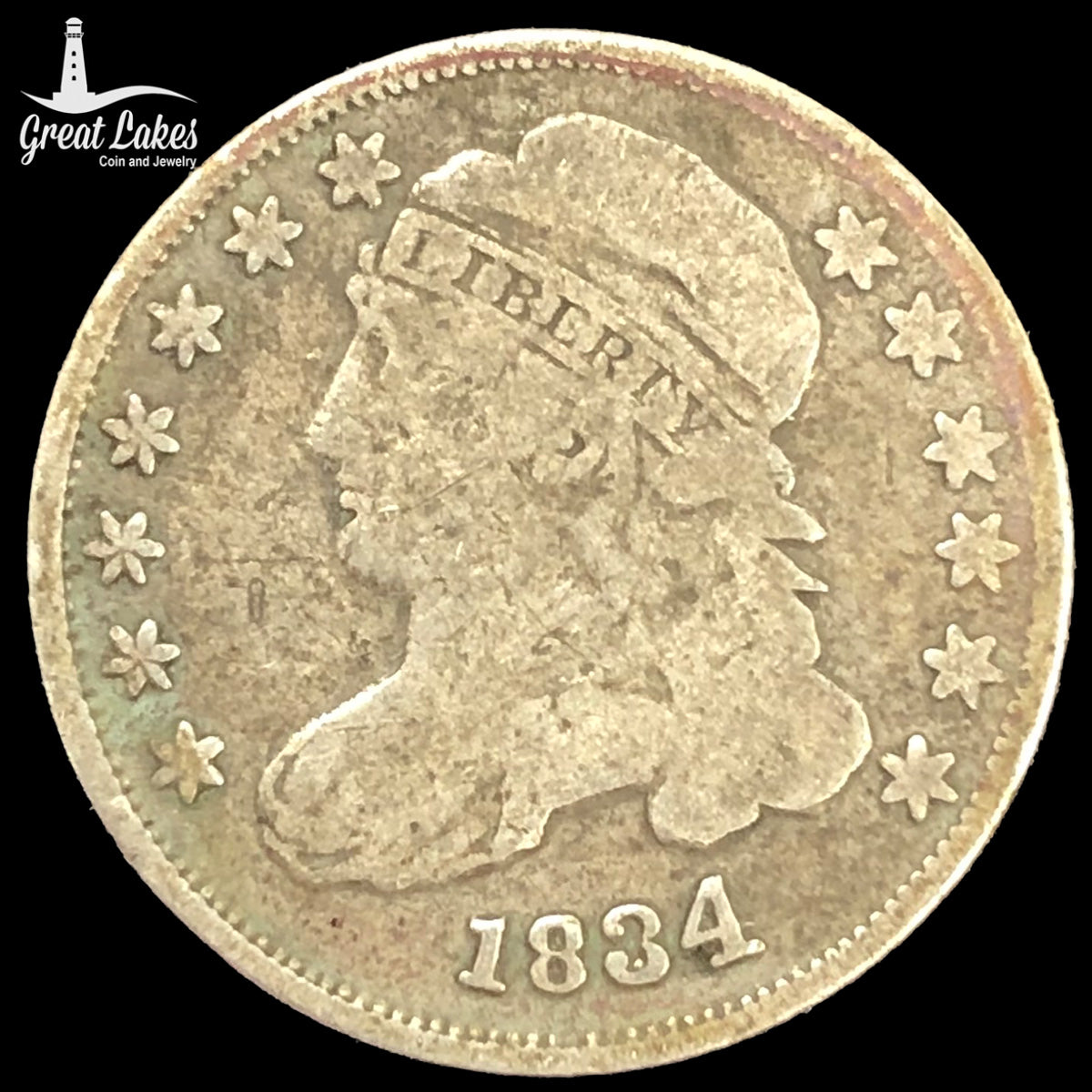 1834 Large 4 Capped Bust Dime (F)