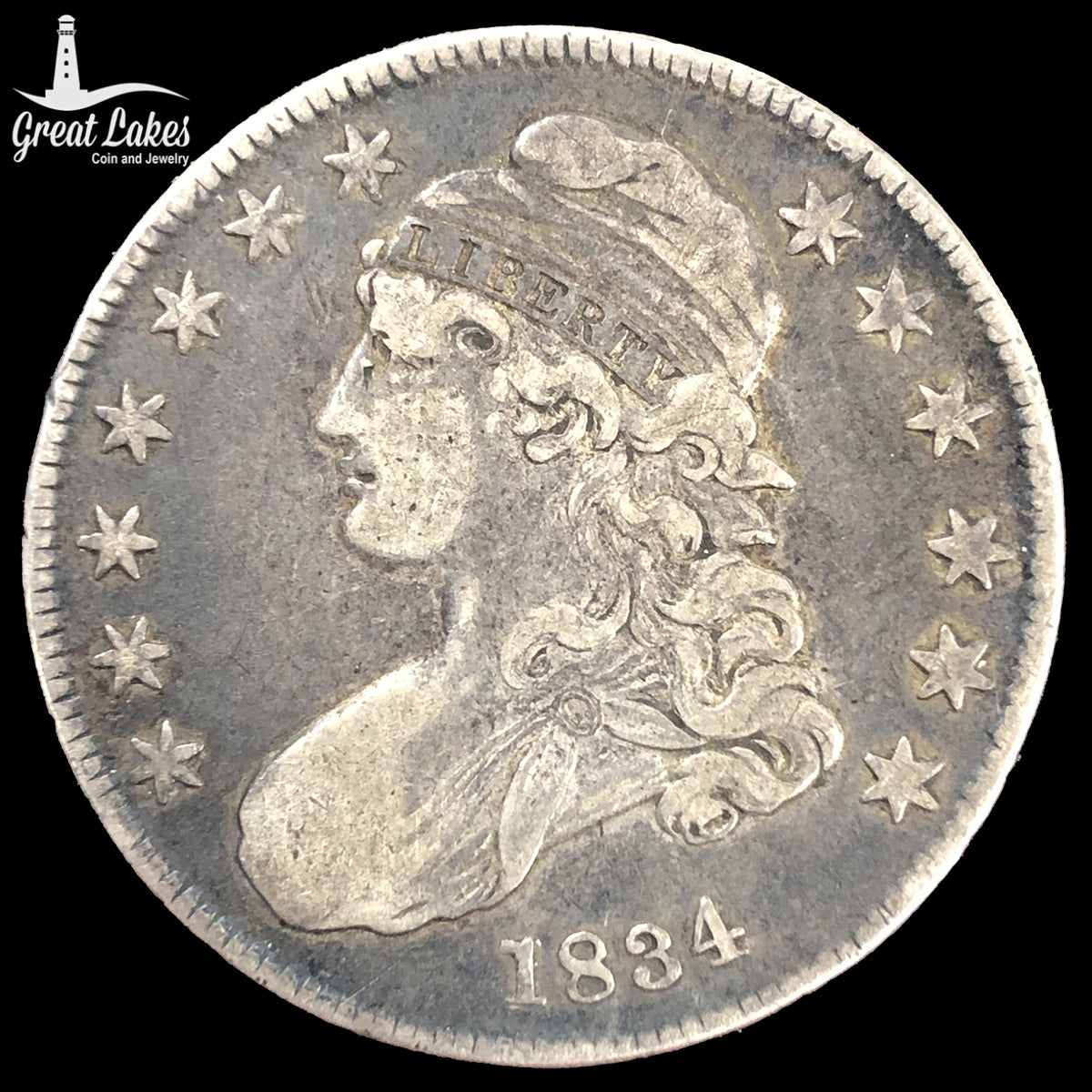 1834 Small Date Small Letters Capped Bust Half Dollar (F)