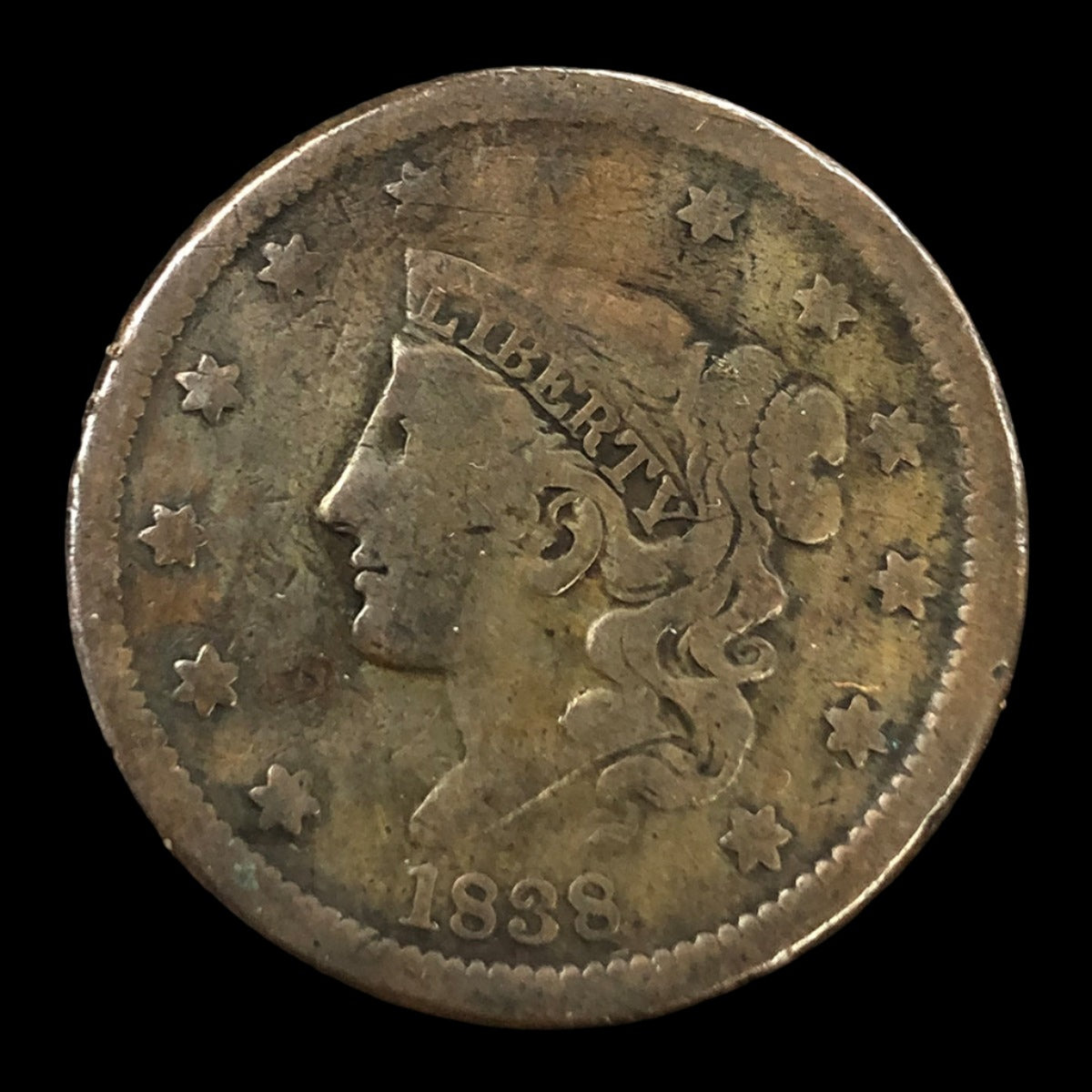 1838 Coronet Head Large Cent (VG)
