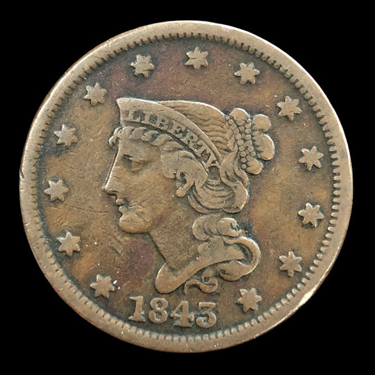 1843 Petite Head Small Letters Braided Hair Large Cent (F)