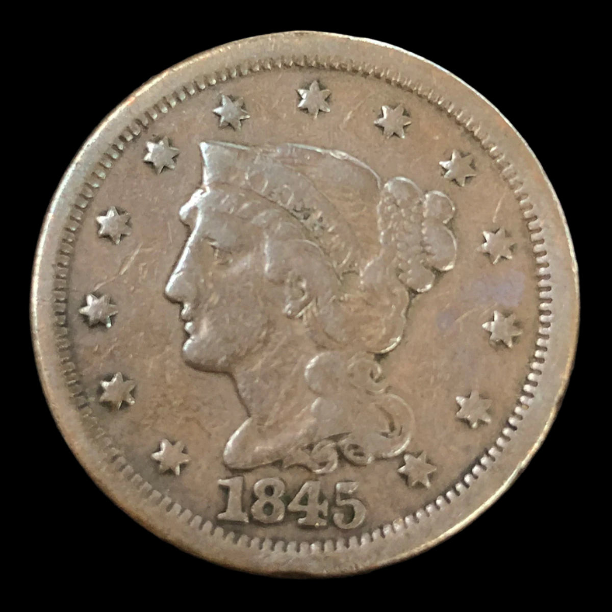 1845 Braided Hair Large Cent (F)