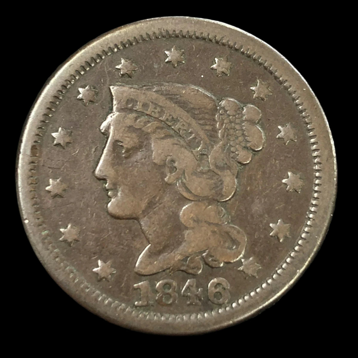 1846 Small Date Braided Hair Large Cent (F)