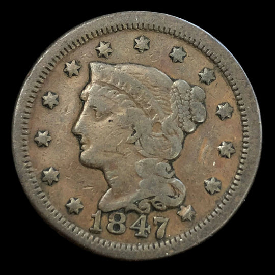 1847 Braided Hair Large Cent (F)
