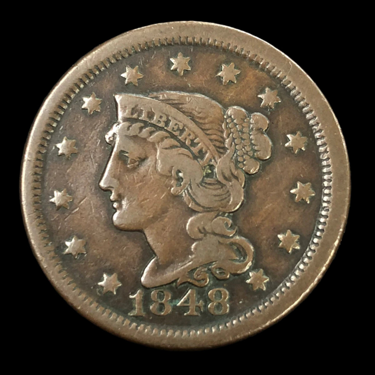 1848 Braided Hair Large Cent (VF)