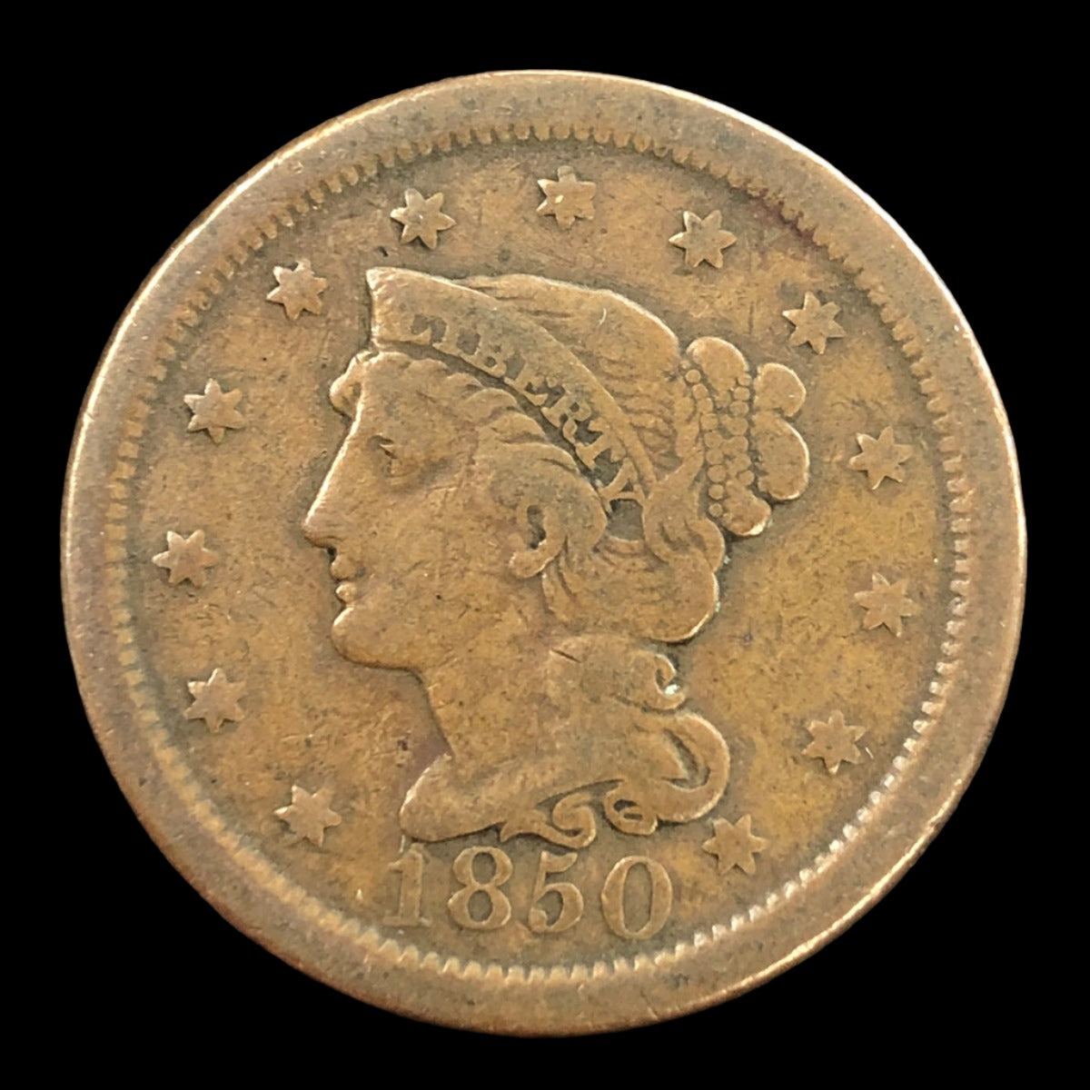 1850 Braided Hair Large Cent (F)