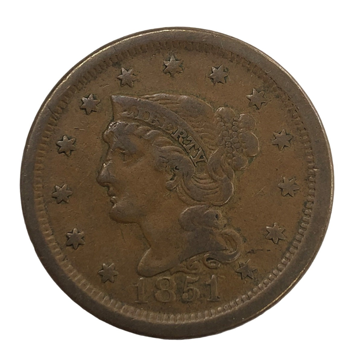 1851 Braided Hair Large Cent (VF)