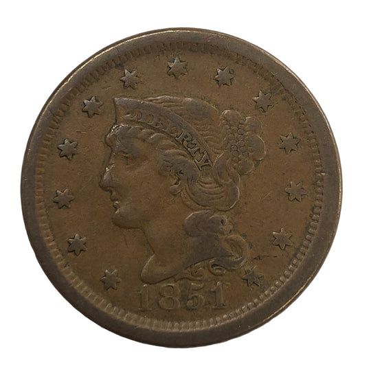 1851 Braided Hair Large Cent (VF)